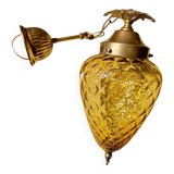 Pineapple chandelier in amber glass and brass 1960