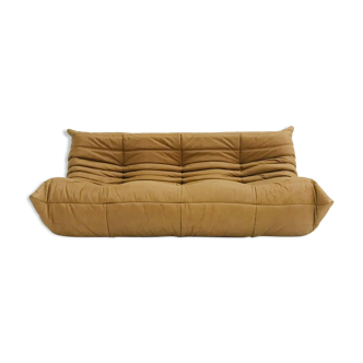 Togo sofa in camel pull up leather by Michel Ducaroy for Ligne Roset