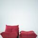 Togo set of chair and pouf in raspberry velvet