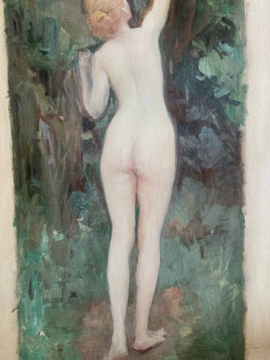 Grande étude de peinture à l'huile représentant un nu féminin vers 1900
