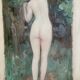 Grande étude de peinture à l'huile représentant un nu féminin vers 1900