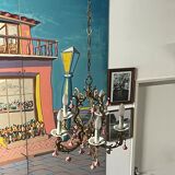 Bronze and porcelain chandelier 5 fires