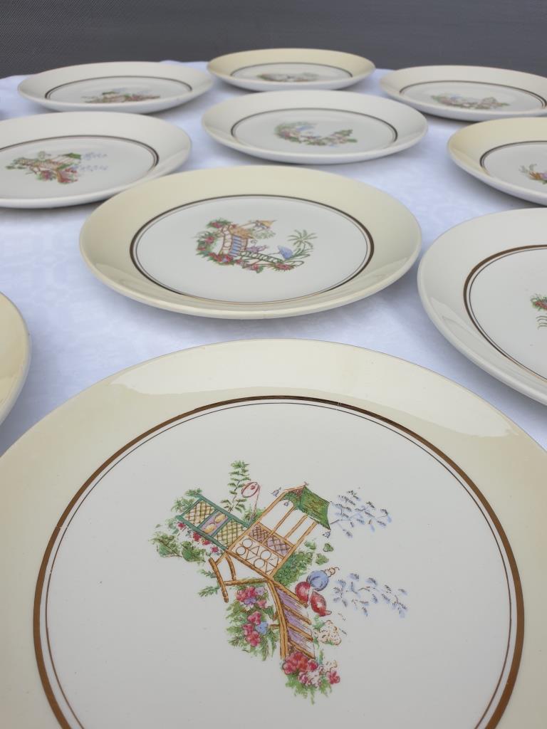 Set 12 plates Gien 1960 Japanese gardens variations in minor yellow