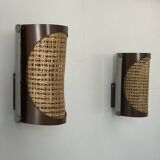 Pair of vintage sconces, cane and chrome, France 1970