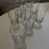 Set of 9 modernist half crystal water wine roller glasses 1960