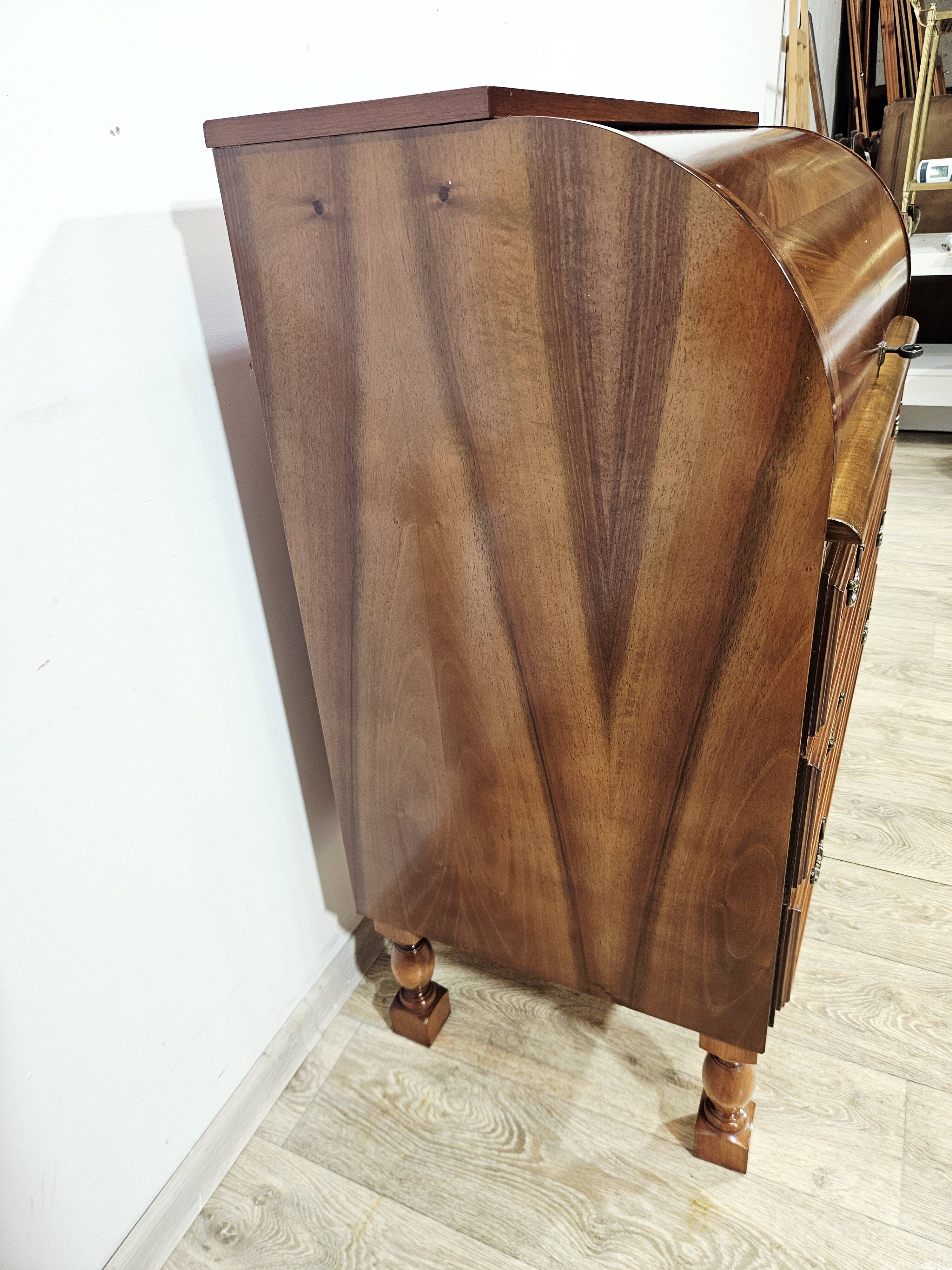 Walnut cylinder-roll-top secretary desk, 1970s.