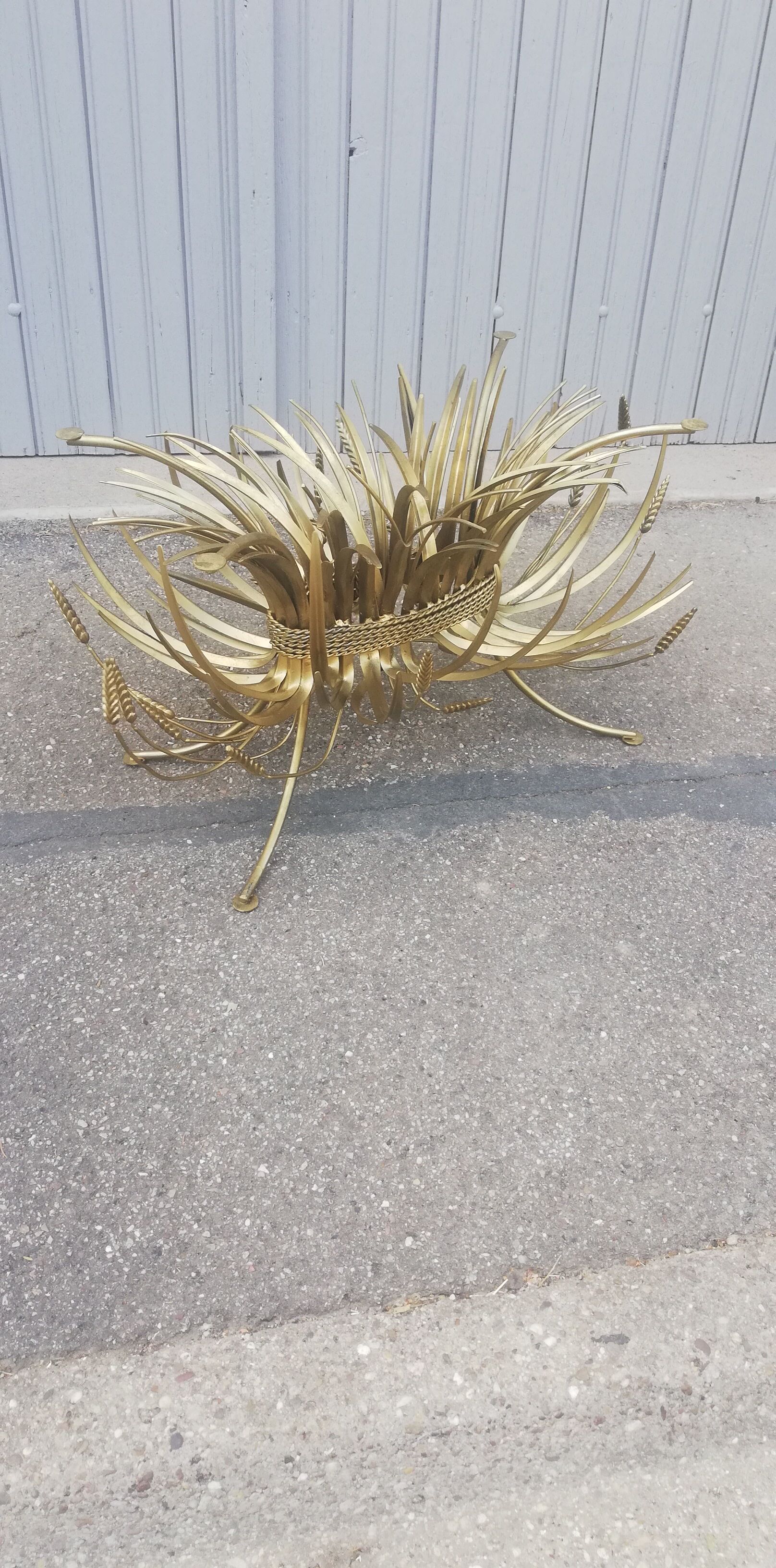Vintage gold metal coffee table and glass top