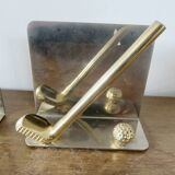 Serre livres en métal chromé et laiton "tennis & golf" années 70