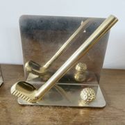 Chrome and brass bookends "tennis & golf" from the 1970s.