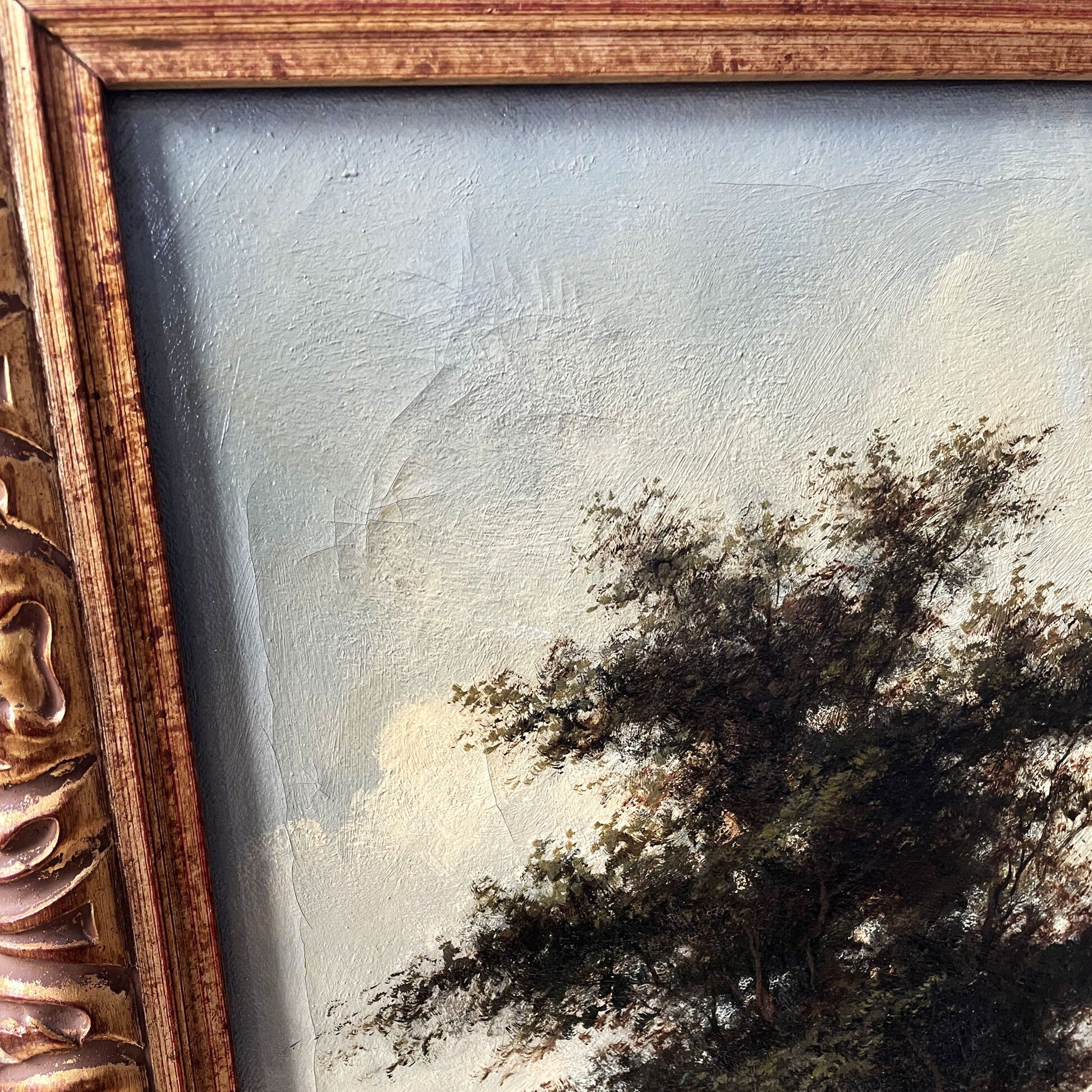 Dutch street scene oil painting in ornate frame signed Nijland