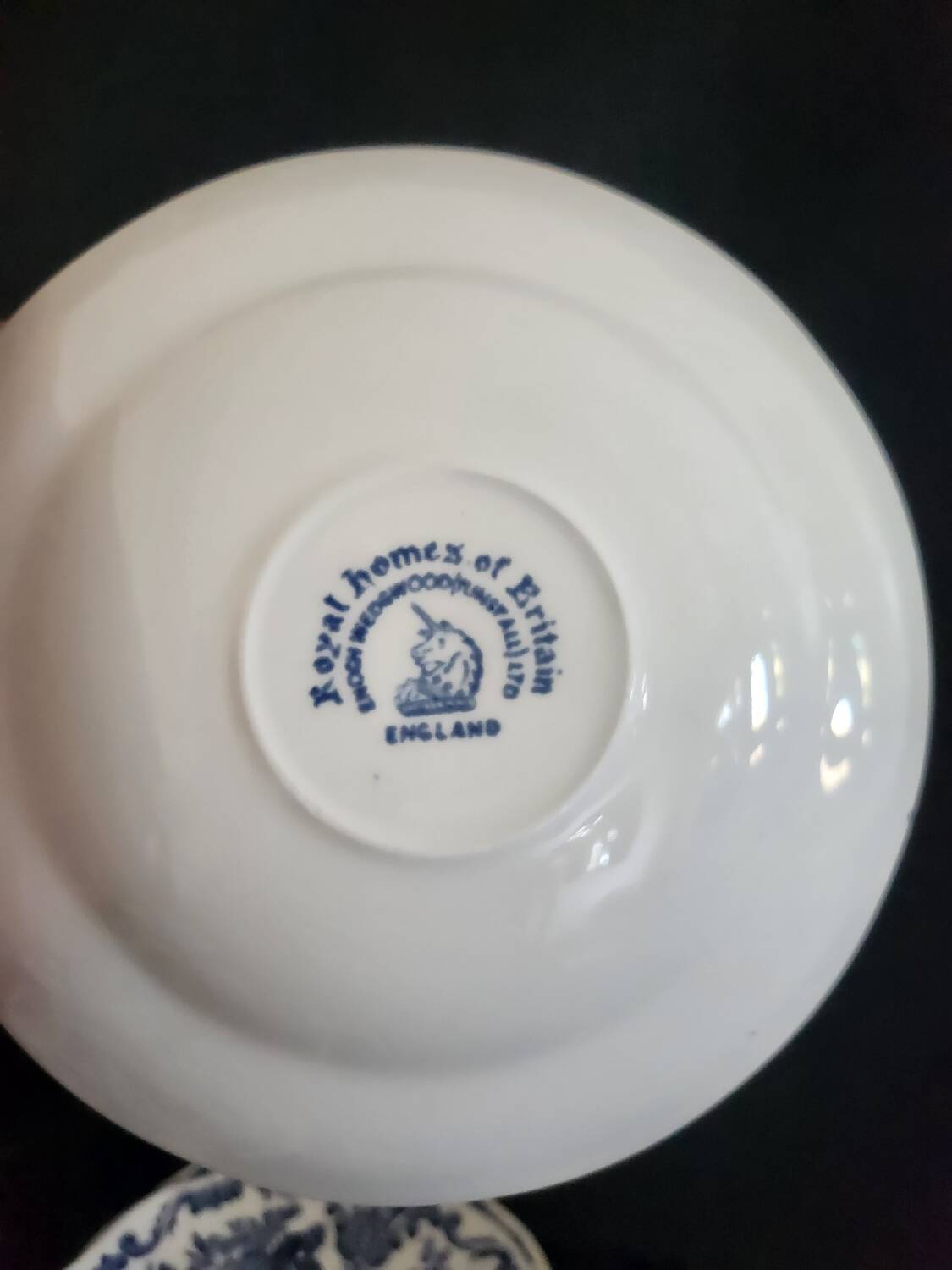 Set of 4 Pyroblan porcelain plates with vintage blue and white decor