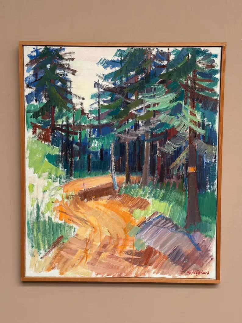 Swedish Oil on Canvas “Spår” by Gustaf Höglund, Vintage & Framed 57 × 49 cm
