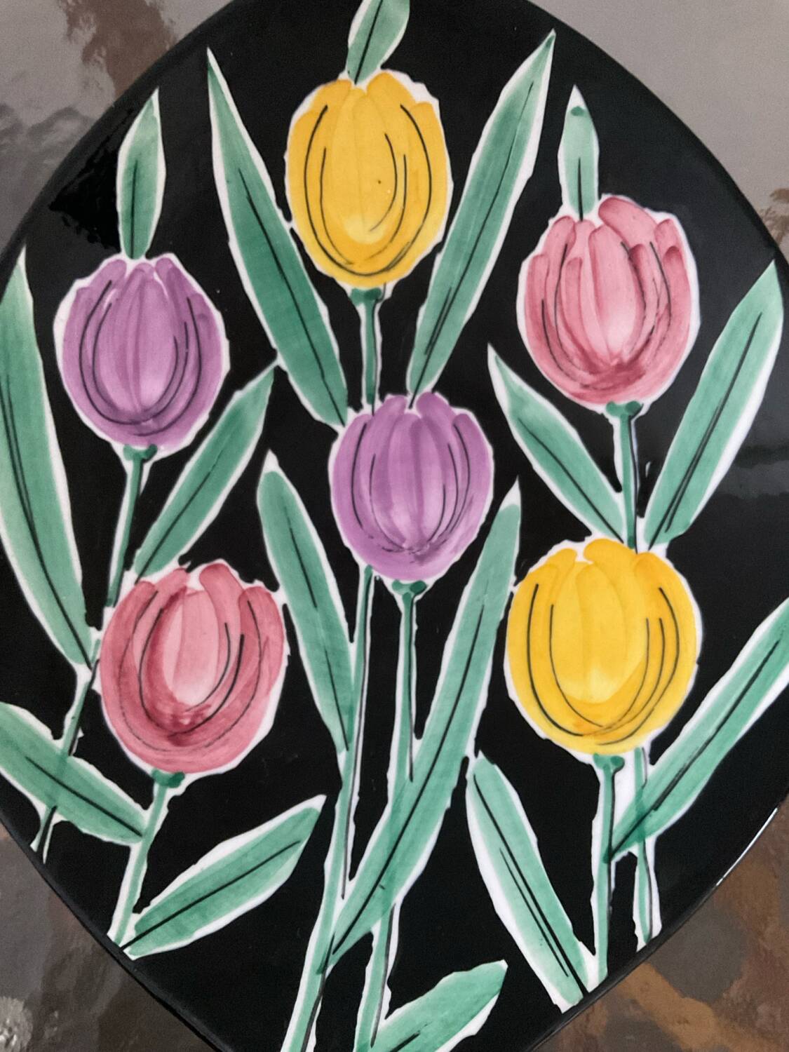 Vintage glazed ceramic trinket tray "The Tulips"