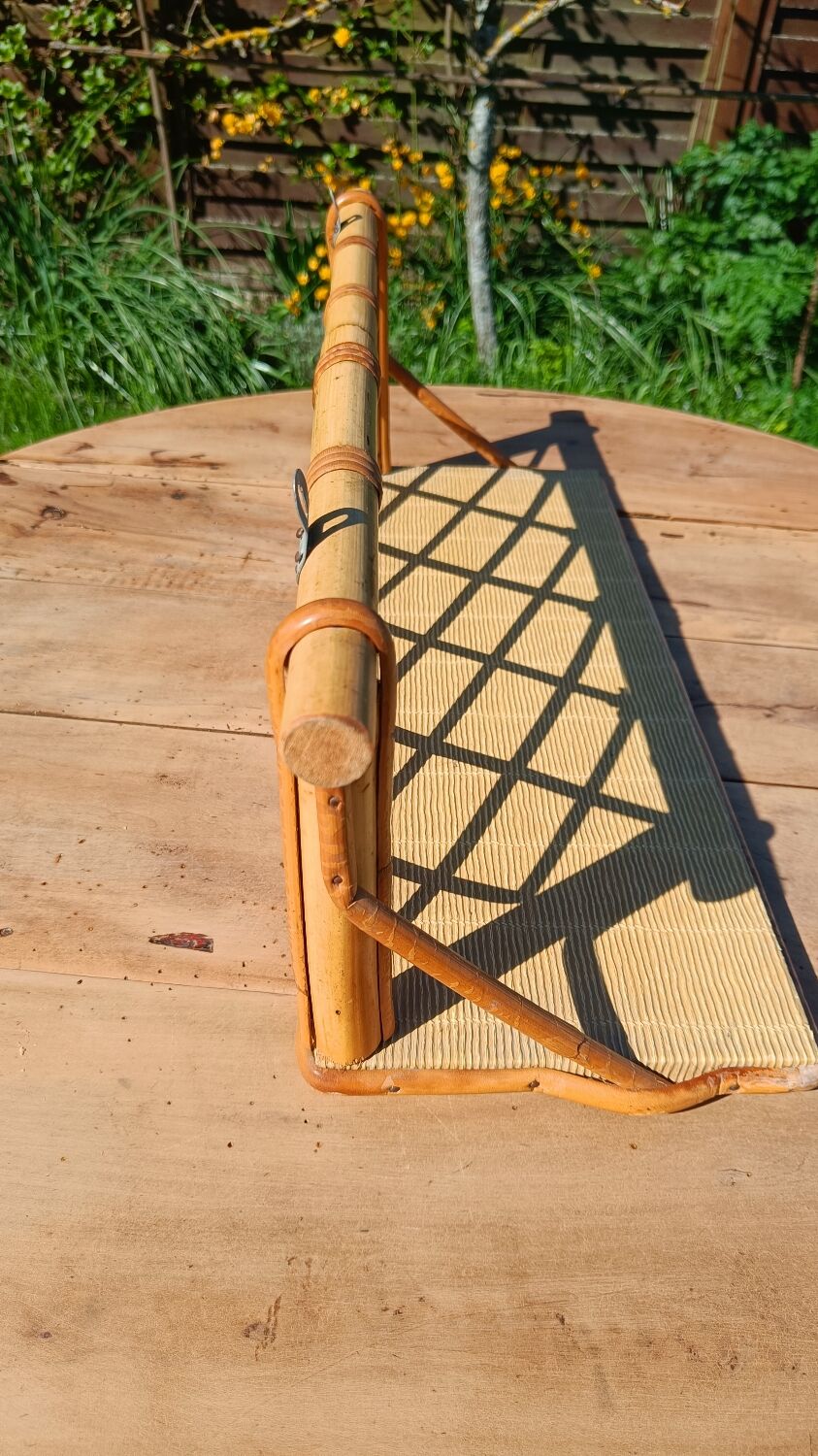 Small vintage wall shelf in bamboo and rattan – 1970s
