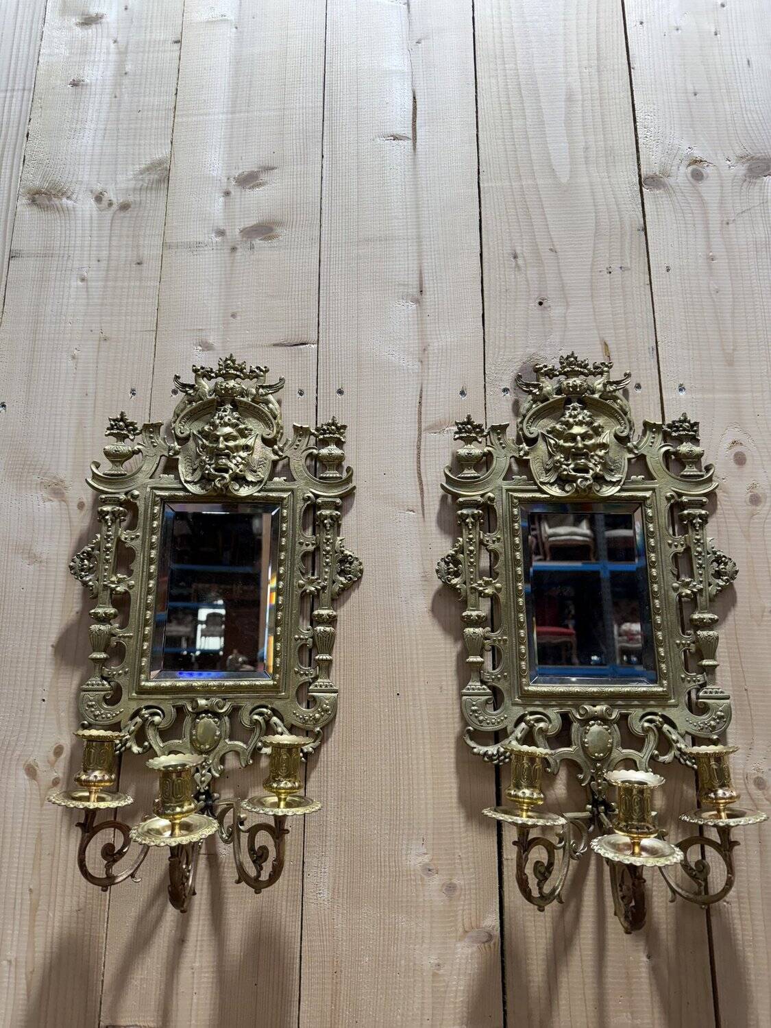 Pair of mirrors with candle holders in bronze signed FC Paris Napoleon III