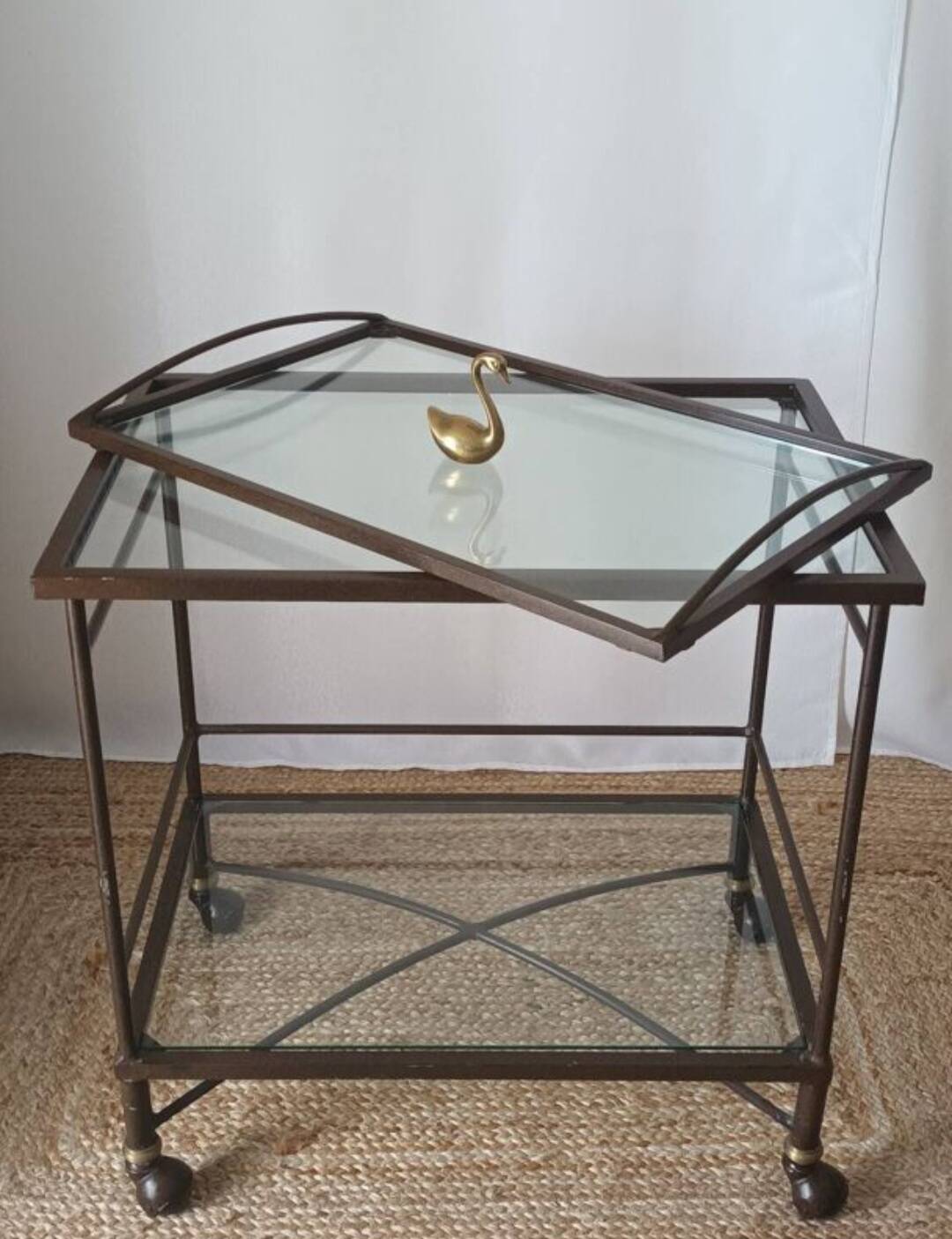 Vintage metal and glass serving cart