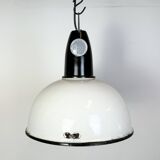 Industrial soviet white enamel pendant lamp, 1960s