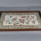 Ancien plateau de service faïence émaillée floral  & bois 1900 57x35 cm C99