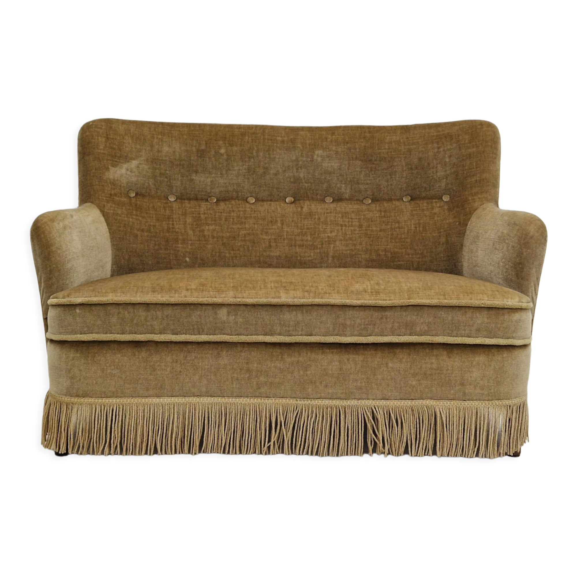 Danish velour 2 seater sofa, original condition, beech wood, 1960s