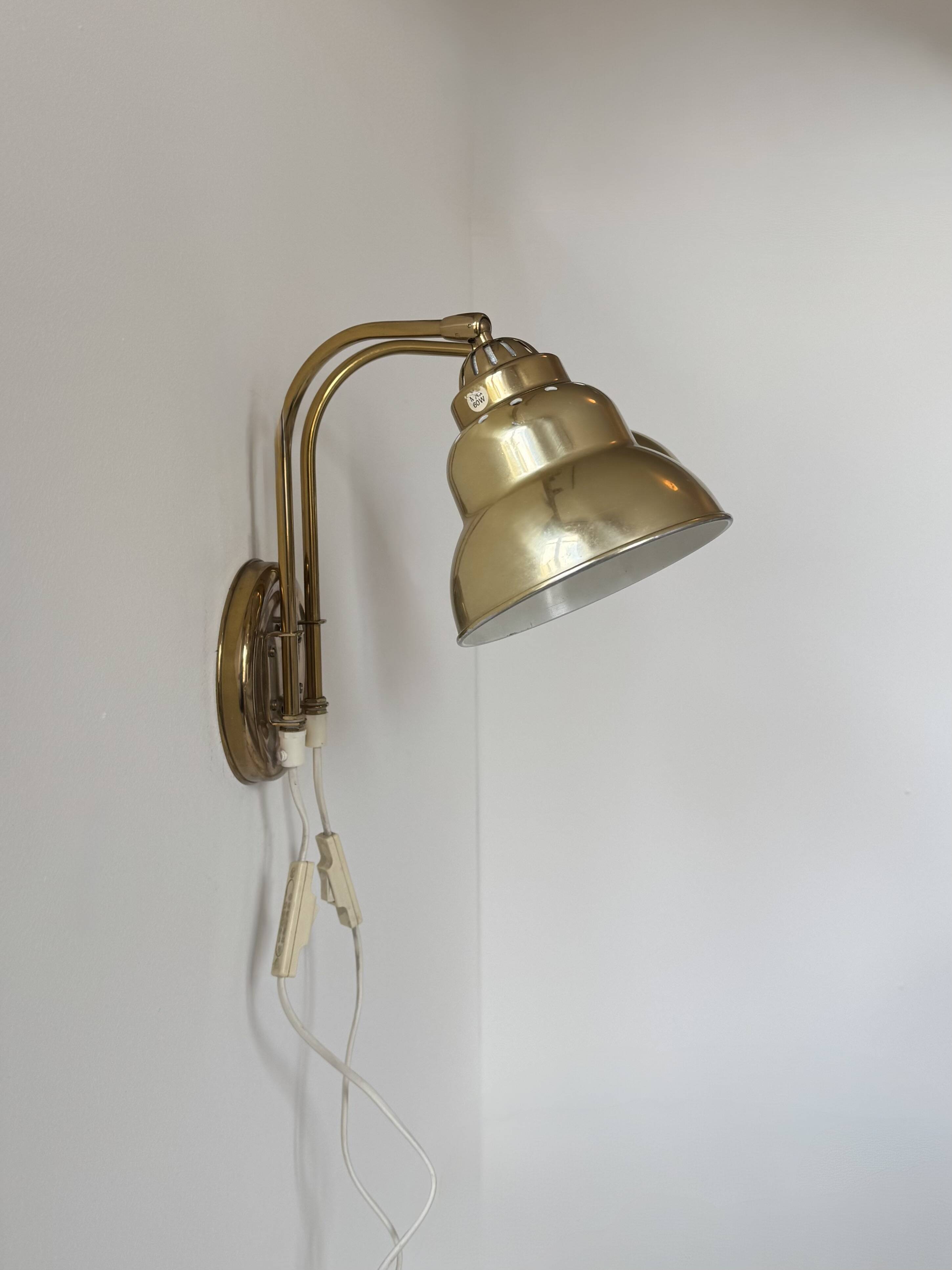 Vintage double brass wall light, Sweden, 1970.