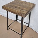 Old workshop stool in wood + wrought iron