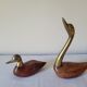 Duck and swan in brass and wood