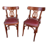 2 Baumann style bistro chairs, vintage 80s faux leather, Paris Montmartre café