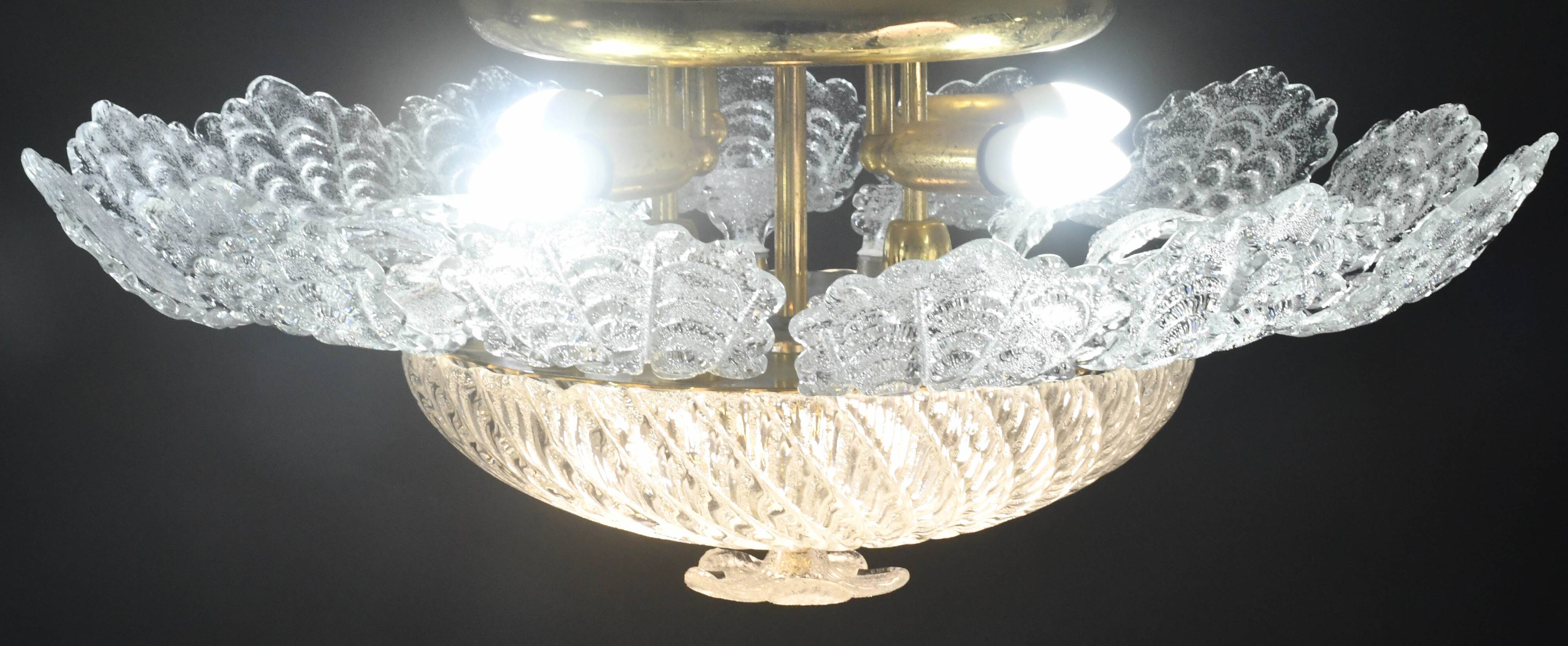 Lovely transparent Murano glass leaf ceiling light or chandelier, 1970s