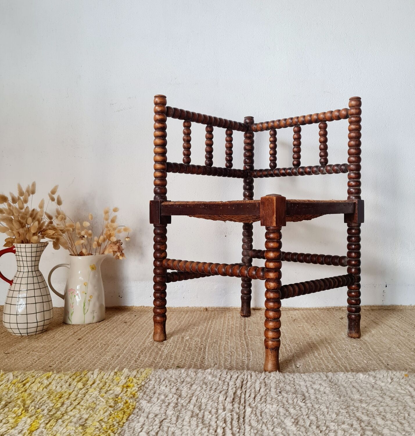 1950s turned wooden corner chair