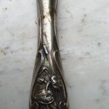 Art Nouveau salad servers in horn and silver metal