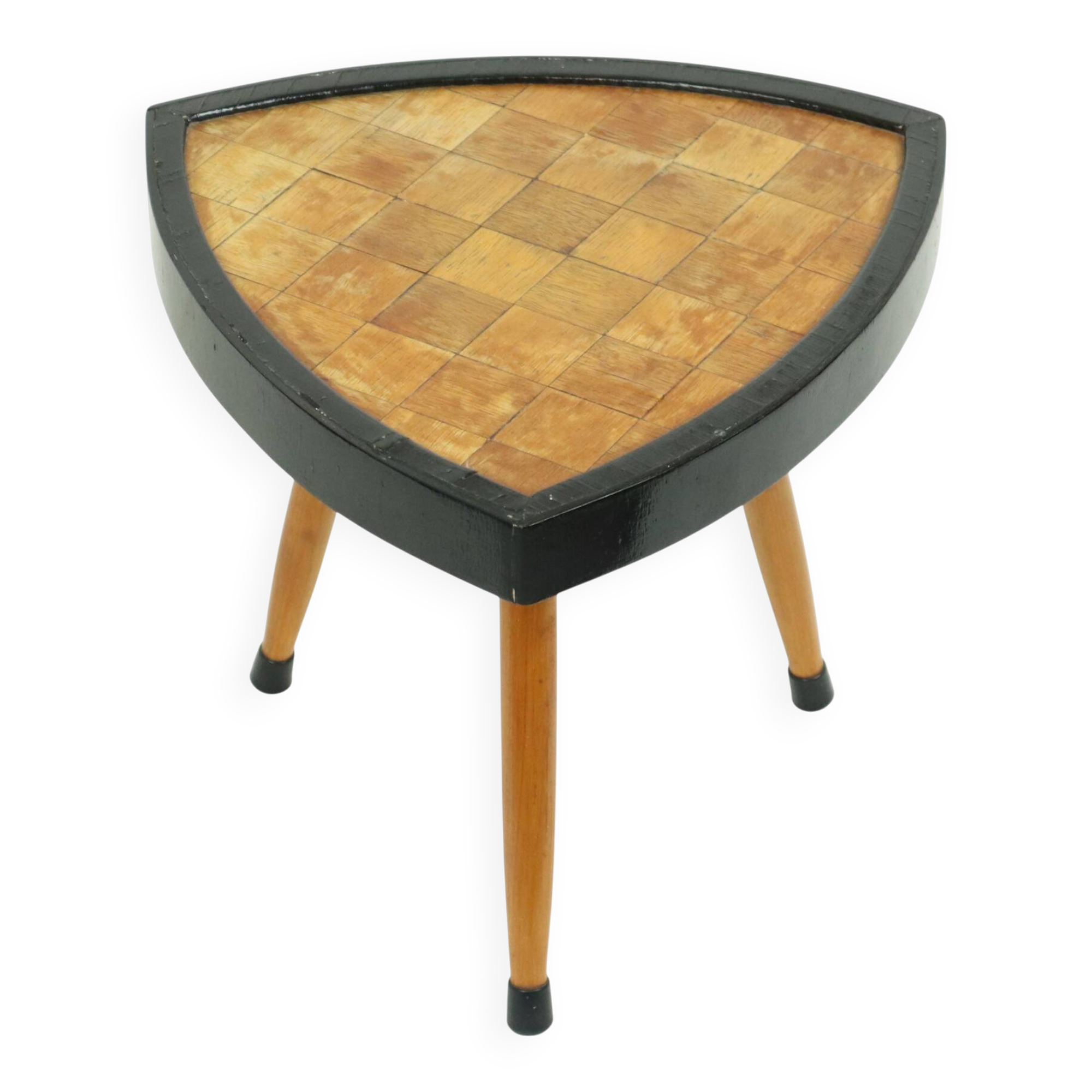 Small Triangular Plant Table Parquet Wood 1950s