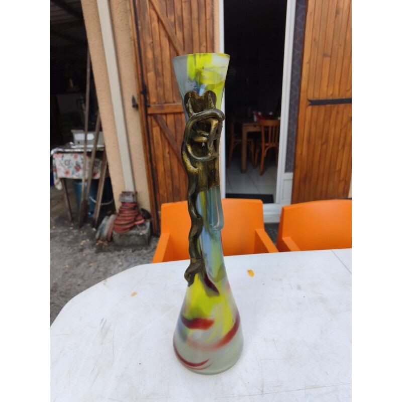 Vase in glass paste and bronze by F. Silviy