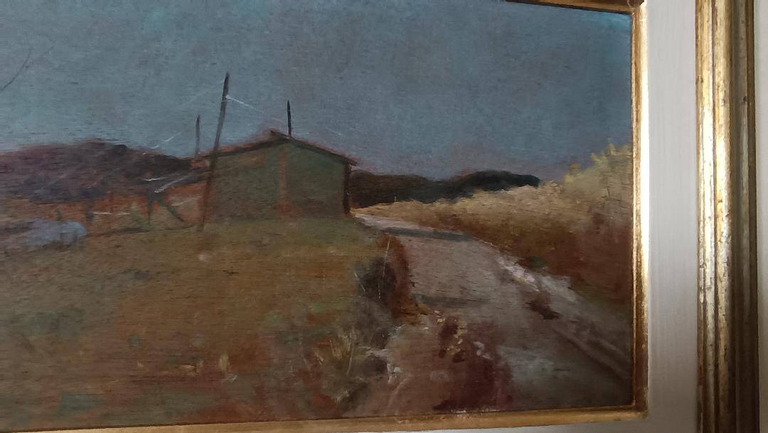 Peinture à l'huile sur panneau paysage arnaccio pise bruno loretti (livorne