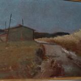 Peinture à l'huile sur panneau paysage arnaccio pise bruno loretti (livorne