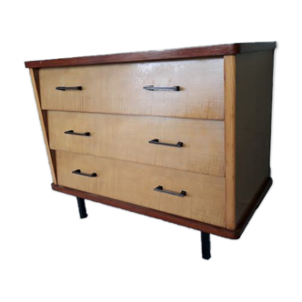Chest of drawers in blond wood 3 drawers 60s