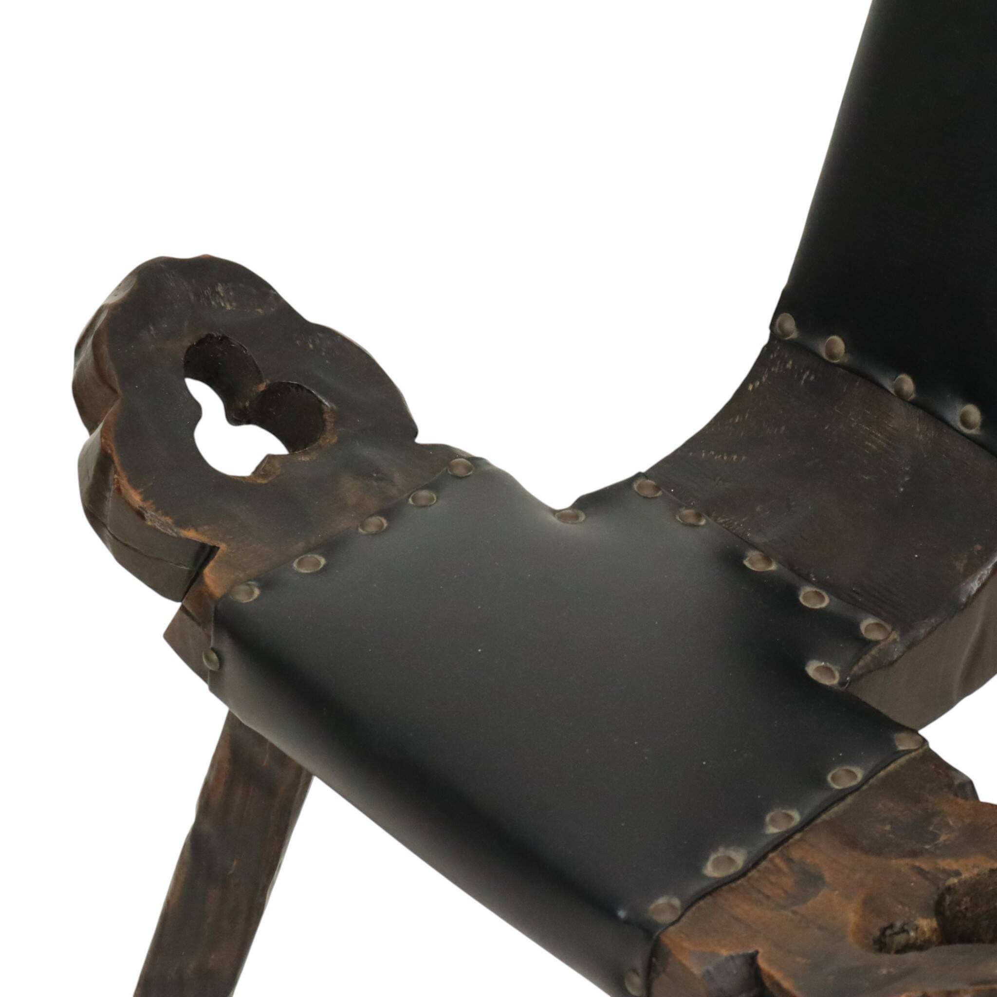 Mid Century Brutalist Tripod Chair Pine Faux Leather Spain