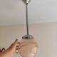 suspension glass globe pink and gold on a metal aluminium stem and structure