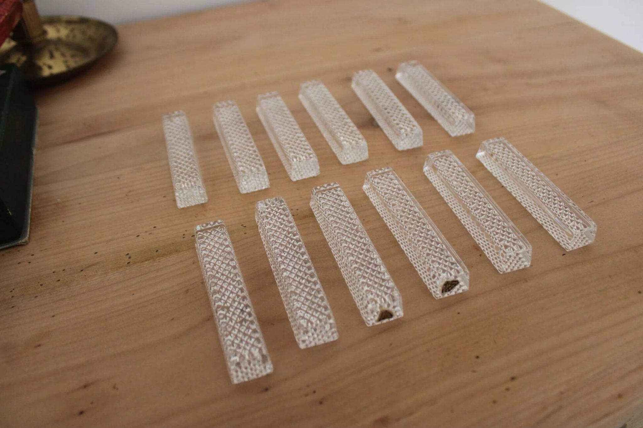 Set of 12 vintage cut lead crystal knife rests – Antique box