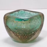 Green Gold Flecked Sommerso Glass Bonbonnière / Trinket Bowl by Venini, Ita