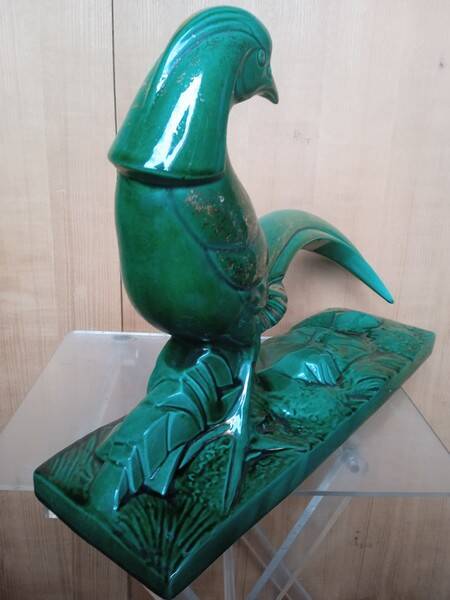 Pheasant statue sculpture glazed ceramic Ch.Lemanceau Art Deco