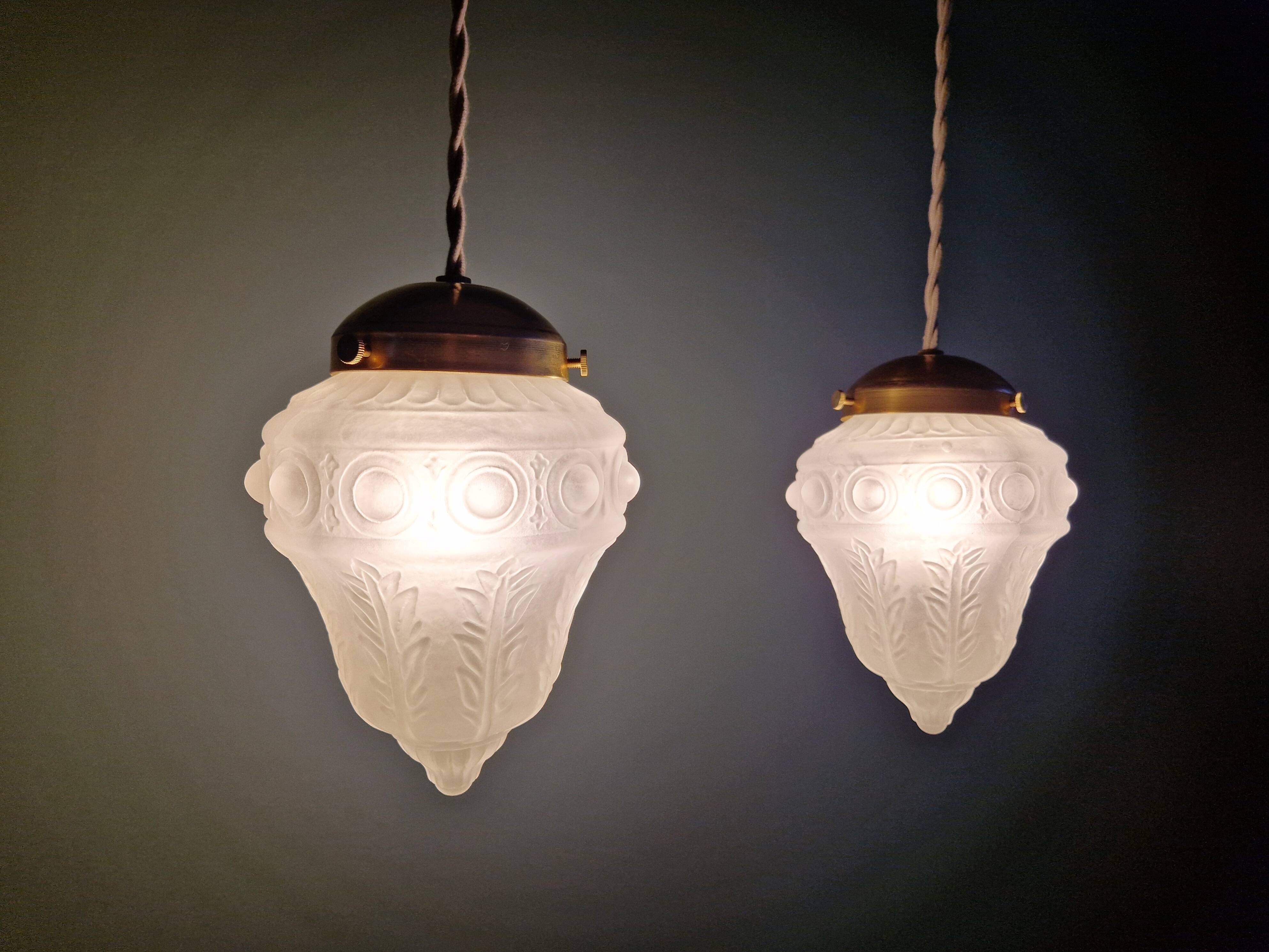 Art Deco pendant light in transparent satin glass, 1920s-30s