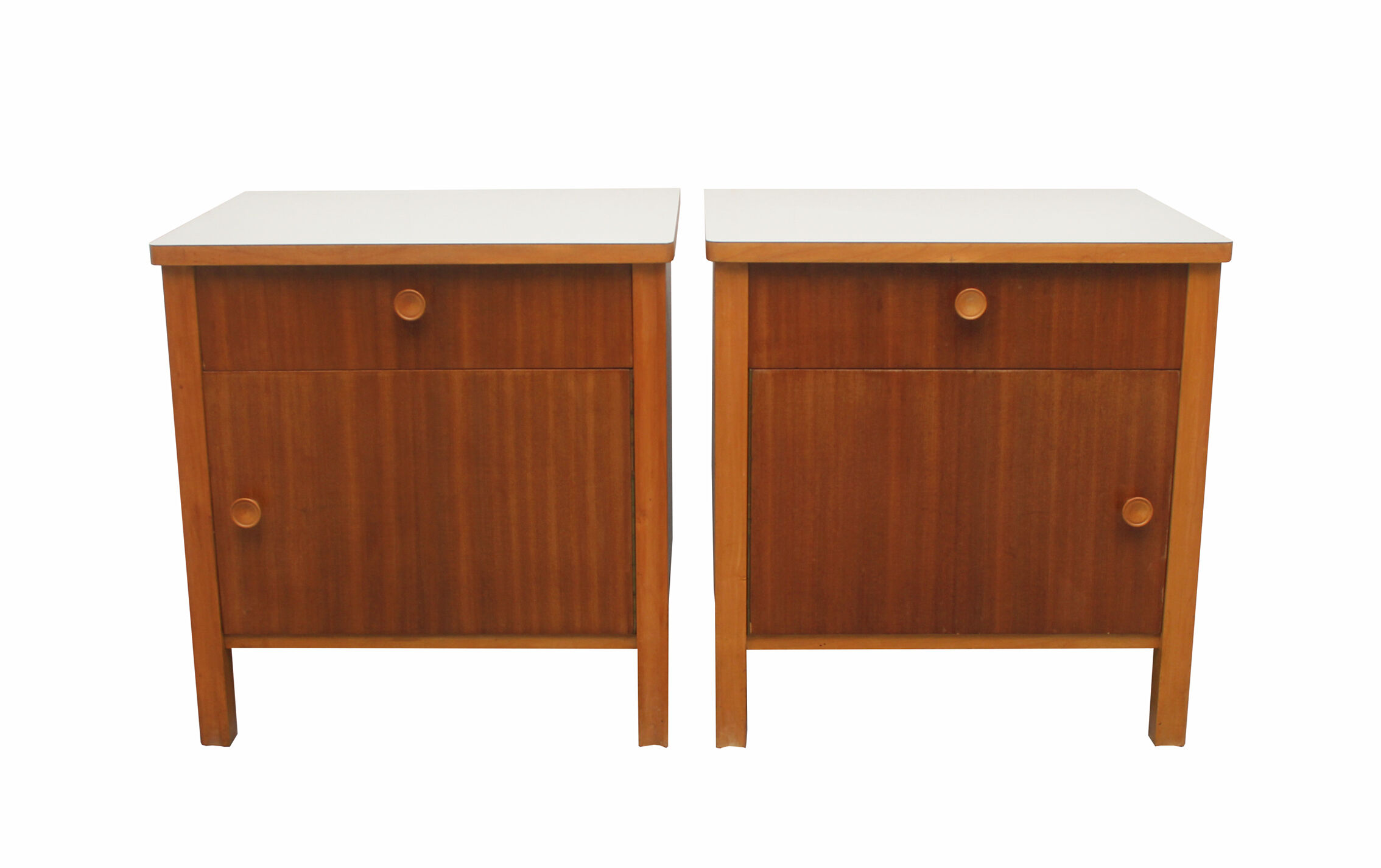 Pair of nightstands in walnut and formica 1950