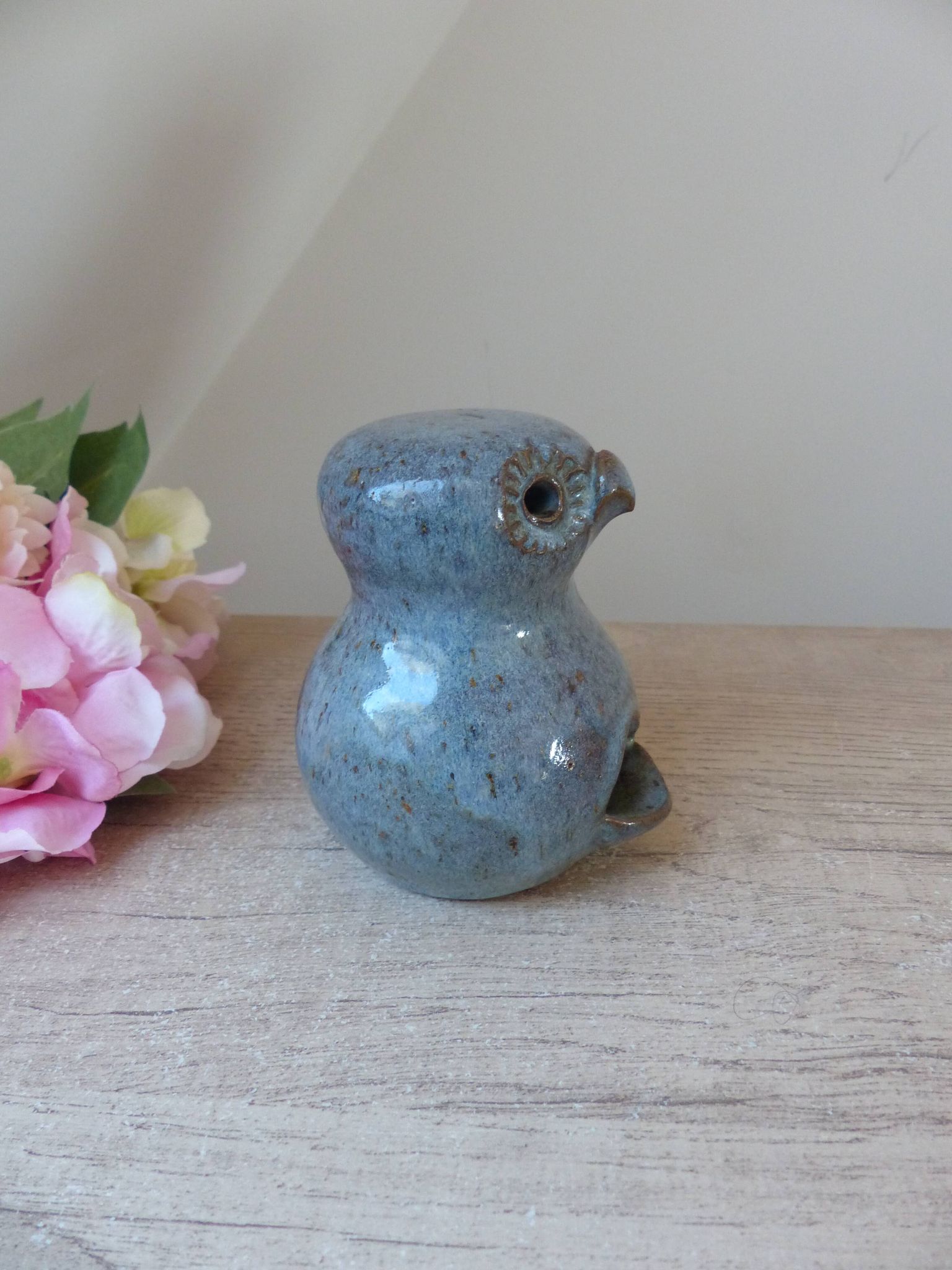 Ceramic stoneware owl figurine, vintage pottery zoomorphic owl.