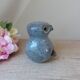 Owl figurine in blue sandstone ceramic, zoomorphic owl in vintage pottery