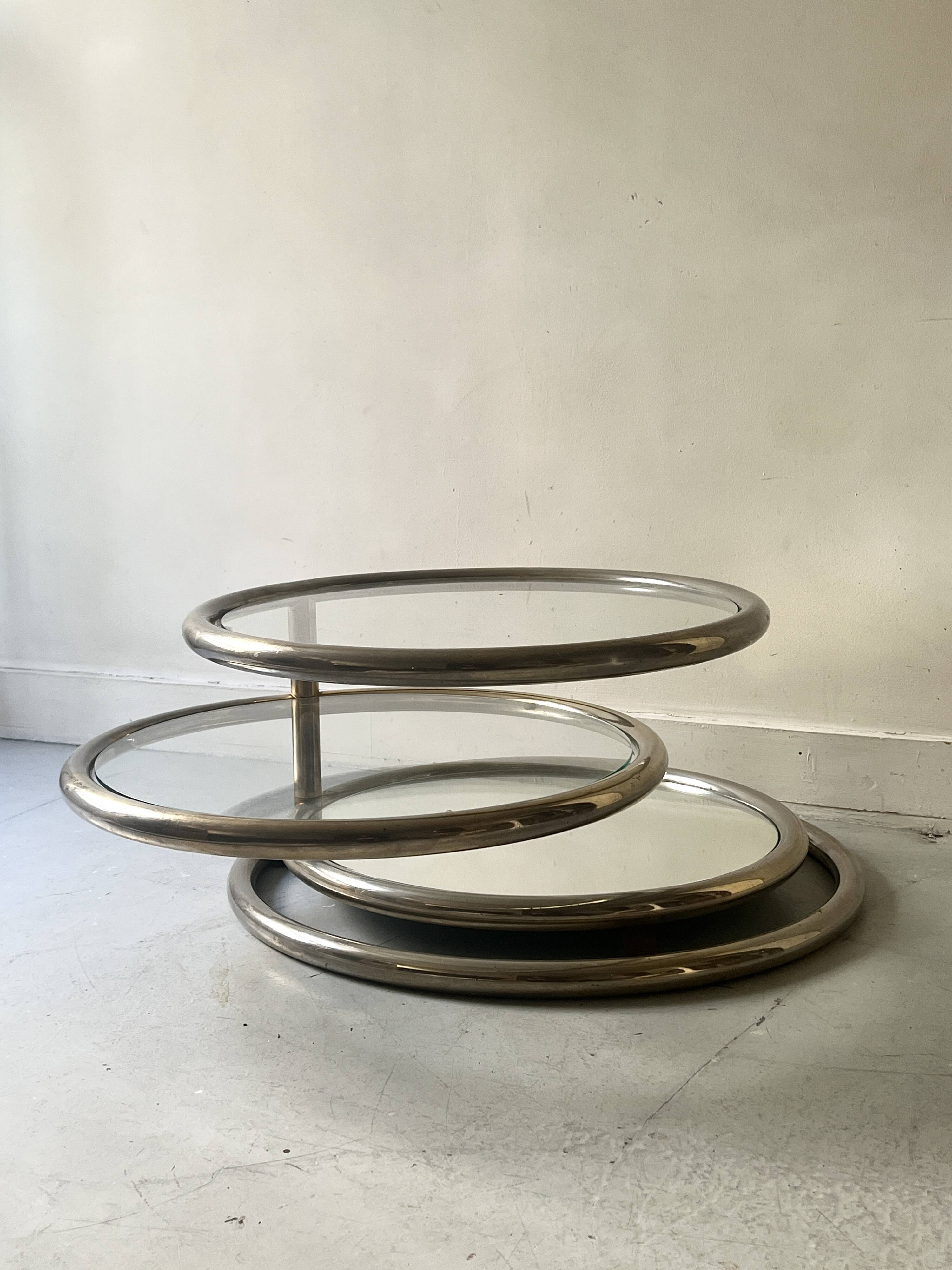 Removable coffee table in chrome, glass & mirror by Milo Baughman, design 1970.