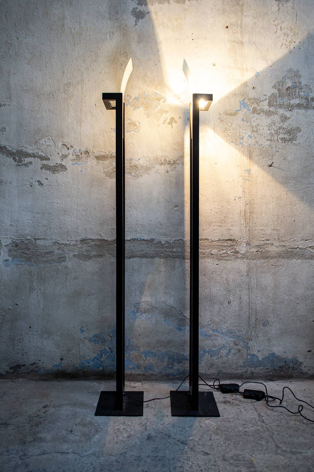 Lampadaire en bois, métal et verre Linealight Italia Anni '90s
