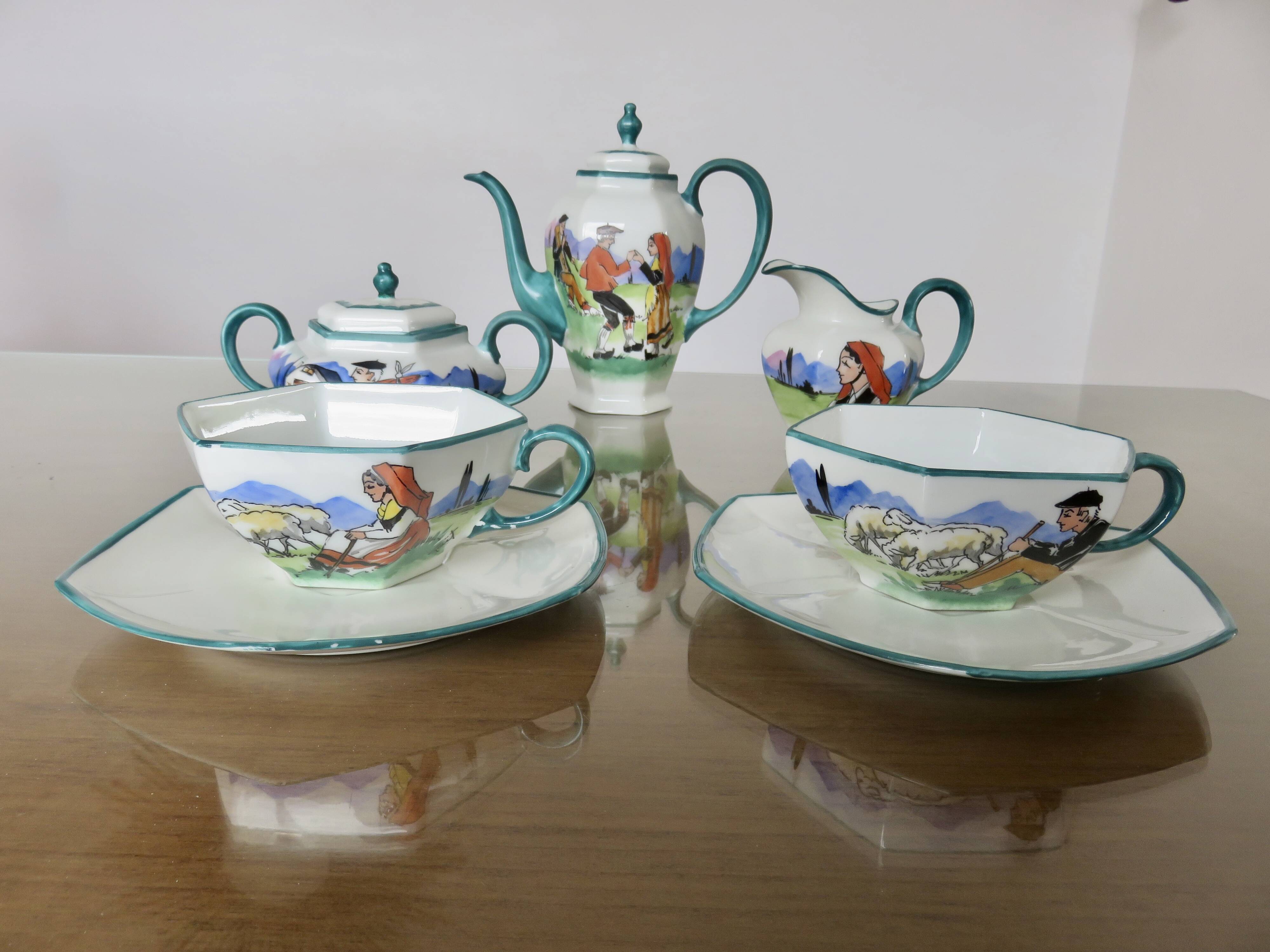 René Gaïtaud Basque coffee service in ceramic from the 1960s.
