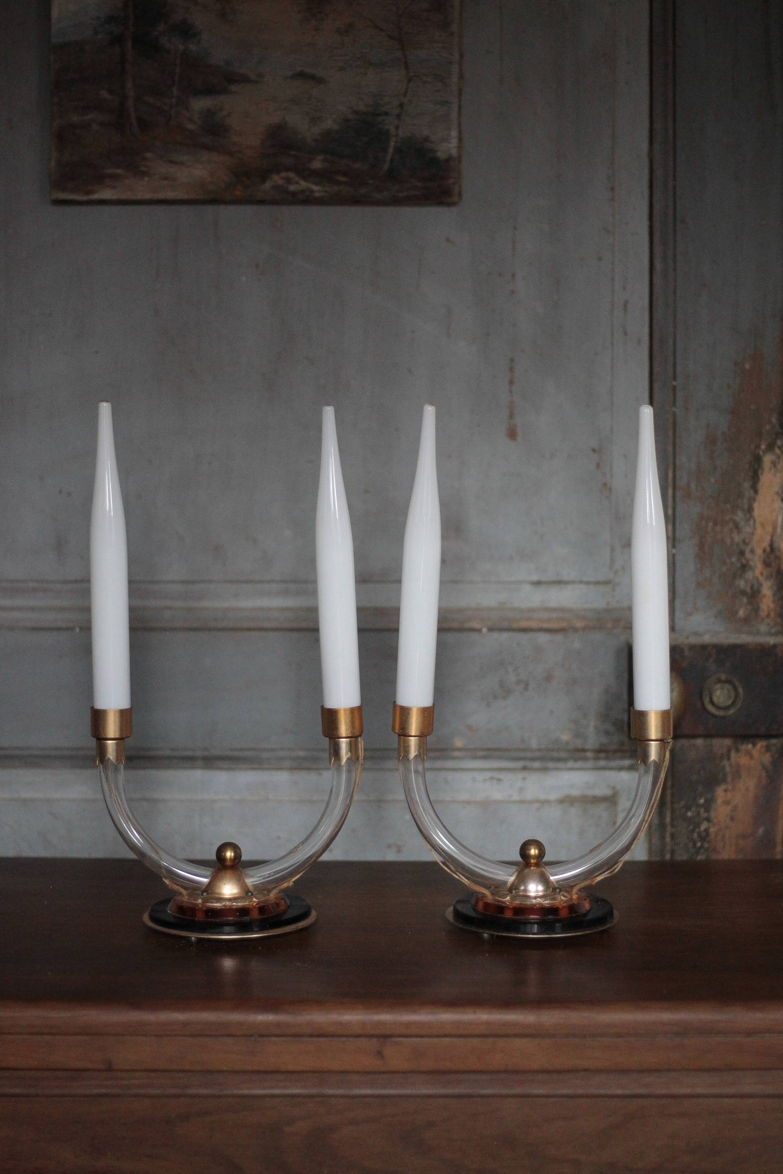 Pair of art deco lamps, pair of art deco candlesticks, table lamps, decoration