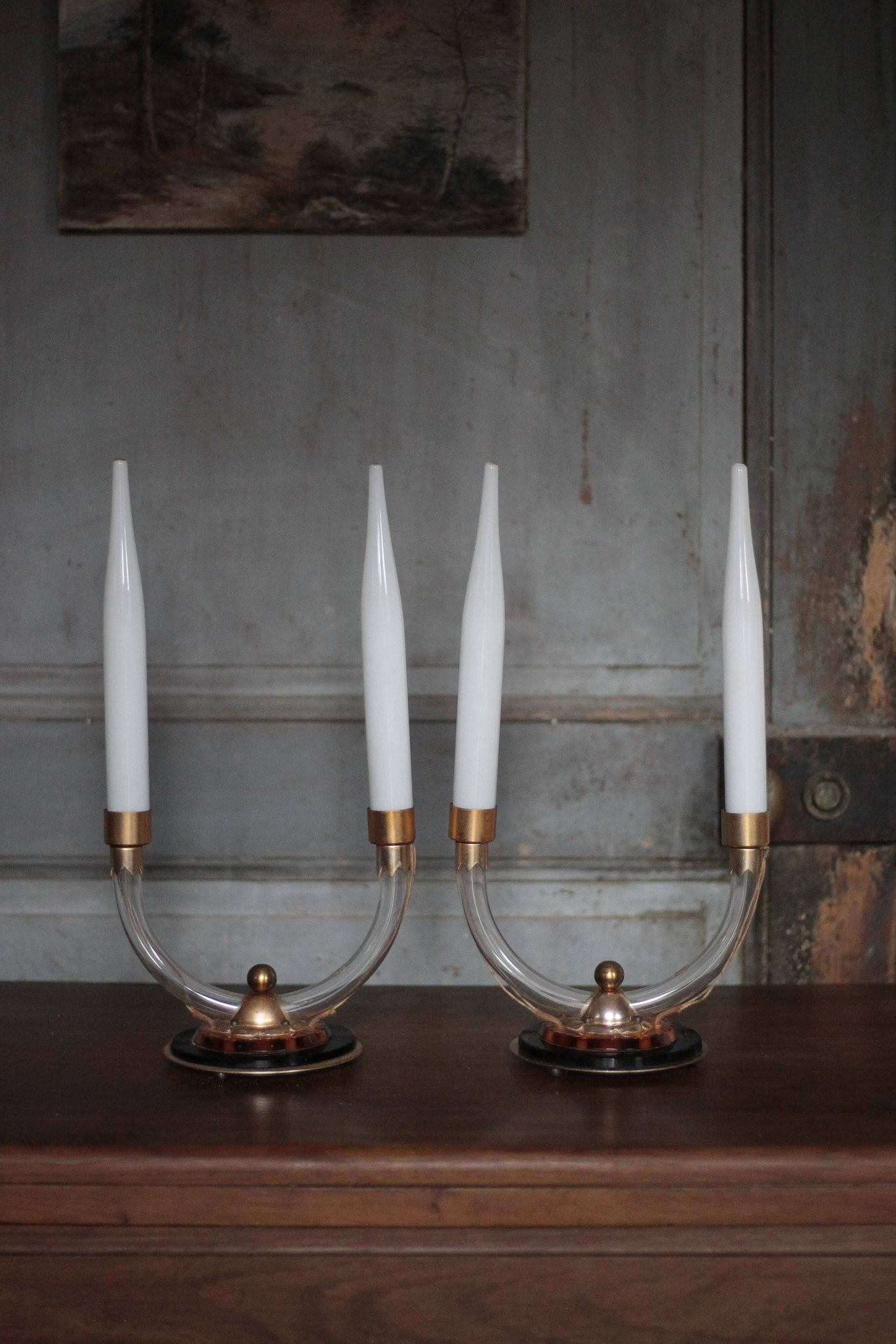 Pair of art deco lamps, pair of art deco candlesticks, table lamps, decoration