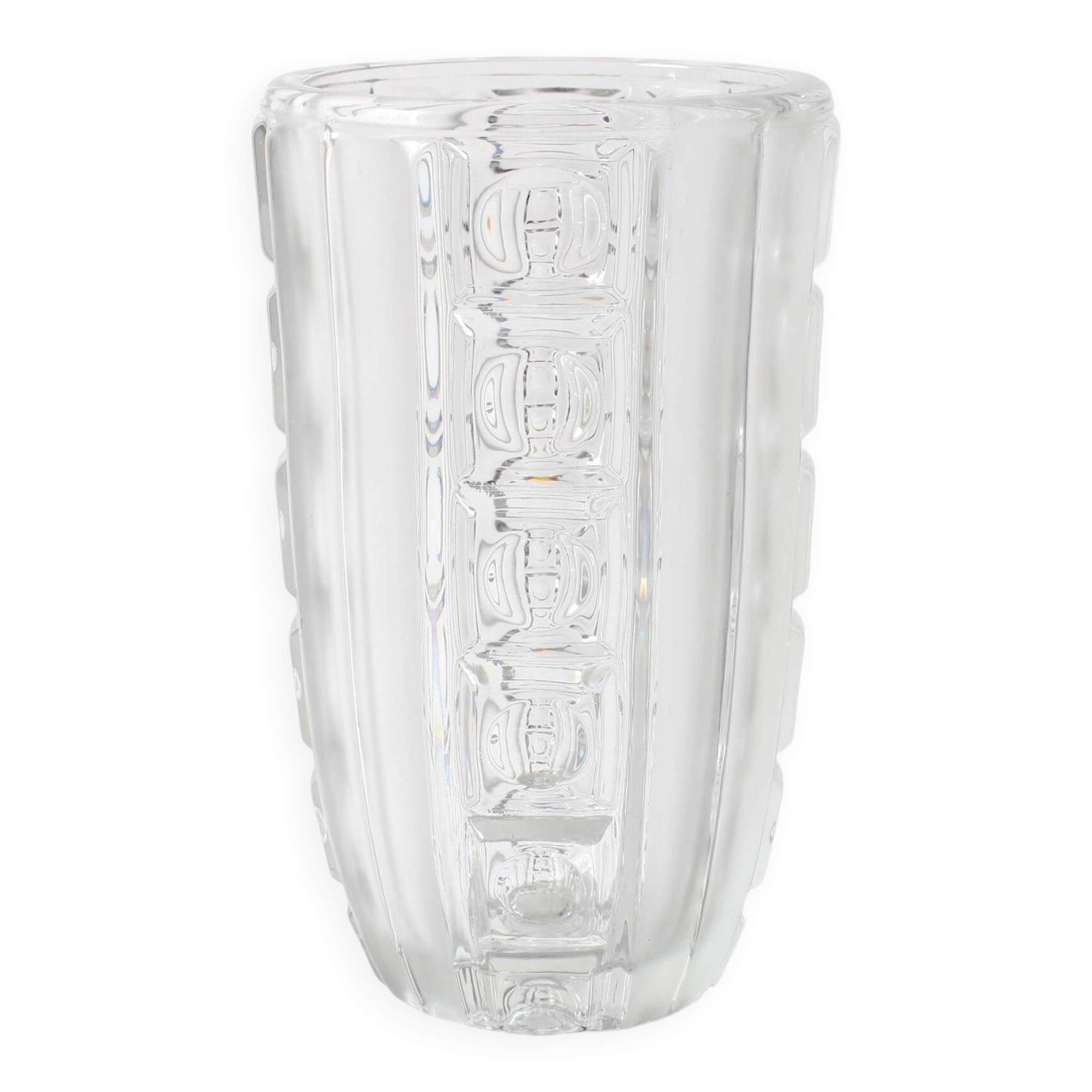 Vintage Clear Pressed Glass Vase / Bohemia Glass / 1950s